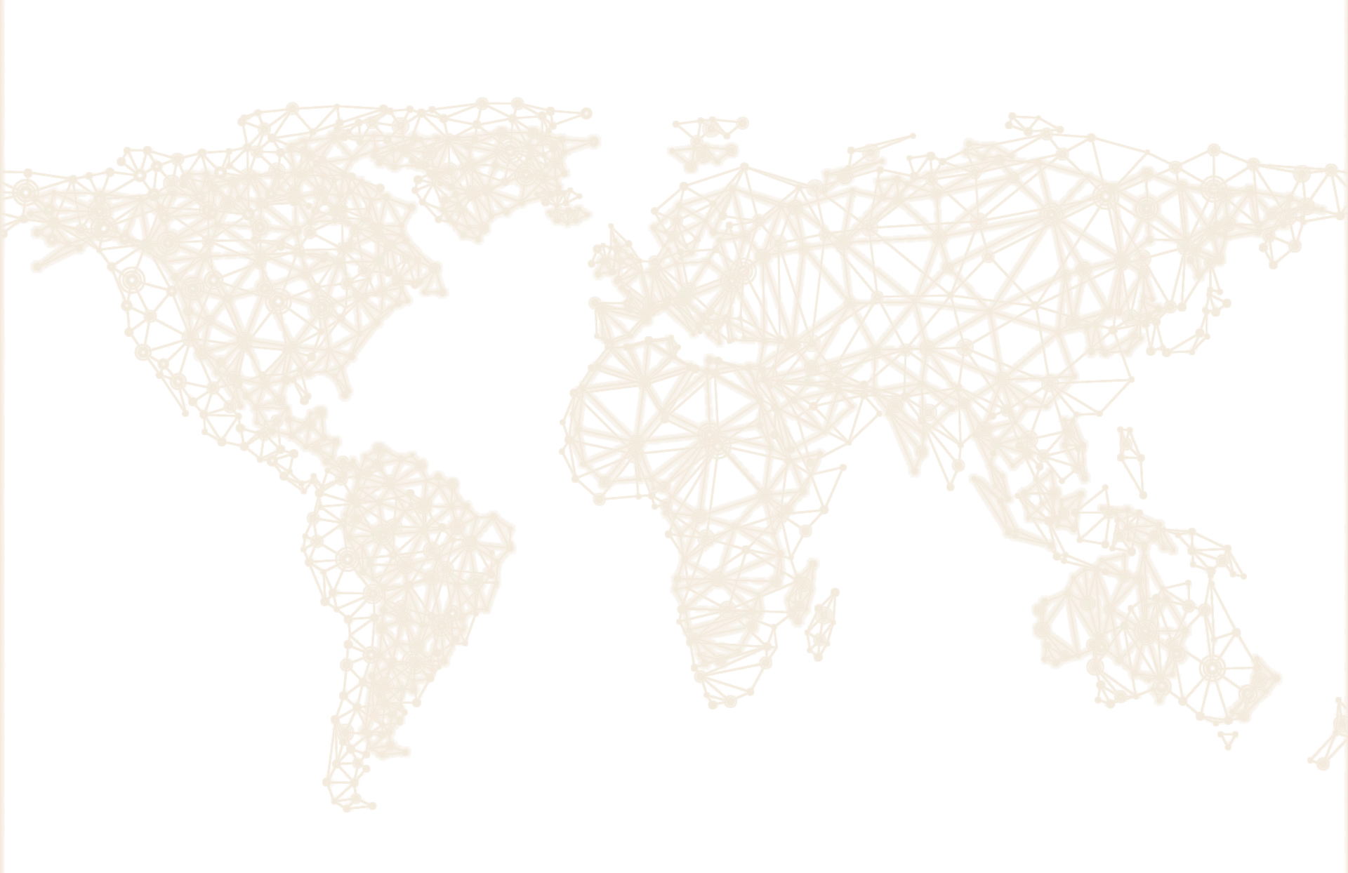 World map drawn as a mesh of connected nodes across the continents.